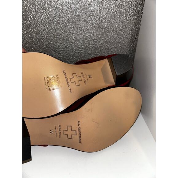 A F Vandevorst Edgy Punk Uptown Red Suede Braided Strappy Open Toe Block Heel - Picture 8 of 9